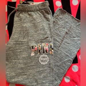 PINK Victoria's Secret Heather Gray Sweatpants with Floral Detail Boyfriend Cut